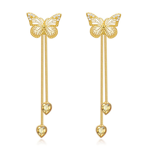 925 Sterling Silver Butterfly Earrings for Women Gold Butterfly Dangle Drop Earrings with Simulated Citrine Crystal Jewelry Gift for Her 925 Sterling Silver Butterfly Earrings for Women Gold Butterfly Dangle Drop Earrings with Simulated Citrine Crystal Jewelry Gift for Her