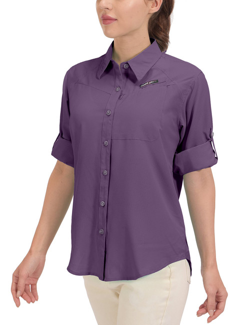 Women's UPF 50 UV Protection Shirt, Breathable Long Sleeve Fishing Hiking Shirts, Quick Dry Purple L