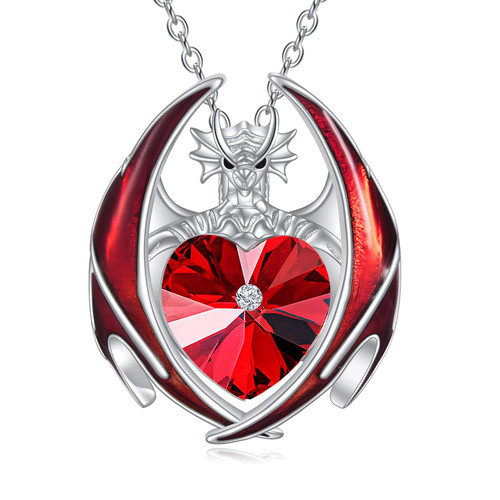 Dragon Necklace 925 Sterling Silver Birthstone Pendant with Heart Shaped Crystal Jewelry Gift for Women Girl (01-Jan) Dragon Necklace 925 Sterling Silver Birthstone Pendant with Heart Shaped Crystal Jewelry Gift for Women Girl (01-Jan)