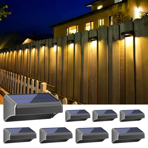 Solar Fence Lights 8 Pack-Mini Warm White and 10 RGB Modes Fence Solar Lights Outdoor Waterproof Fence Lights Solar Power Color Glow LED Solar Lights for Backyard Fence,Deck Railing,Patio