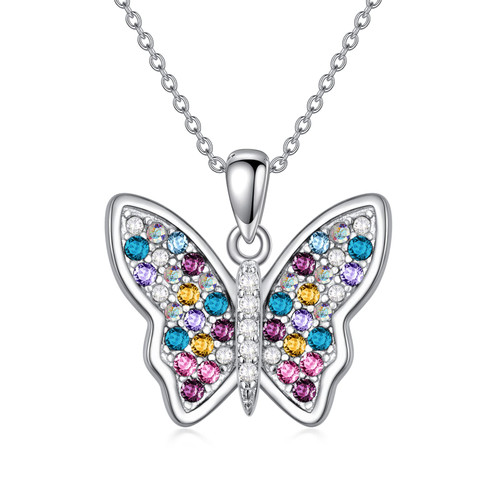 Cute Butterfly Necklace for Women 925 Sterling Silver Butterfly Pendant with Cubic Zirconia Sparkling Jewelry Gift for Women Girls Cute Butterfly Necklace for Women 925 Sterling Silver Butterfly Pendant with Cubic Zirconia Sparkling Jewelry Gift for Women Girls