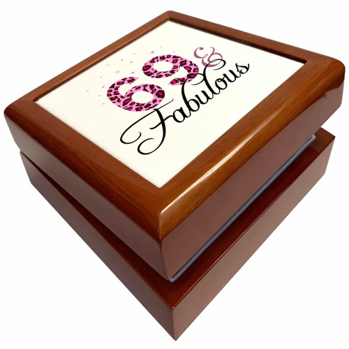 69 and Fabulous - fun girly birthday gift - black and hot pink leopard print pattern bday diva text, Jewelry Box jb-162632-1