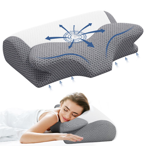 Cervical Neck Pillow,Ergonomic Memory Foam Orthopedic Cervical Pillow with Cooling Pillowcases,Ideal for Neck&Shoulder Pain Relief,Perfect for Side,Back&Stomach Sleepers
