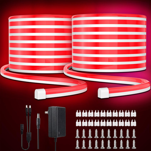 32.8ft LED Neon Rope Lights Red - Neon LED Lights Flexible 12V Indoor Squiggly Rope Lights for Wall Outdoor Bendable LED Light Strip Waterproof Flex LED Neon Light for Bedroom, Mirror