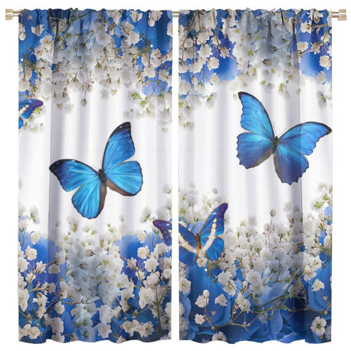 Butterfly Blackout Window Curtains, Blue Butterfly Flowers Romantic Floral Window Decorative, for Living Room Bedroom 21(W)*63(L) 2 Panels Butterfly Blackout Window Curtains, Blue Butterfly Flowers Romantic Floral Window Decorative, for Living Room Bedroom 21(W)*63(L) 2 Panels