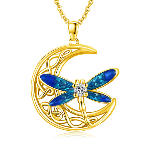 Dragonfly Pendant Necklace 925 Sterling Silver Celtic Moon Necklace Irish Celtic Jewelry Gifts for Women Girls Dragonfly Pendant Necklace 925 Sterling Silver Celtic Moon Necklace Irish Celtic Jewelry Gifts for Women Girls