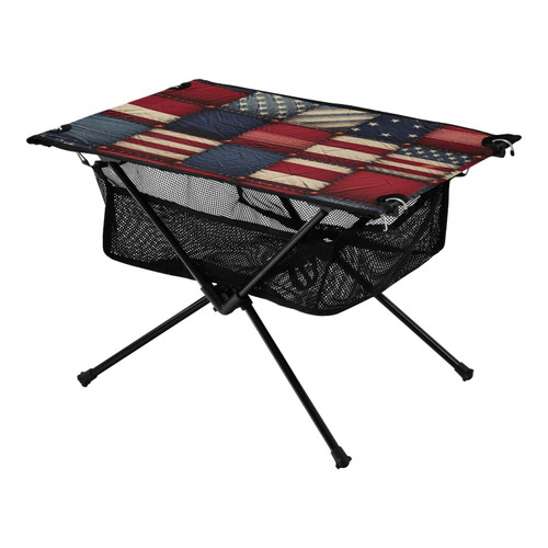 American Flags Patch Grid Folding Camping Table Portable Beach Table with Carry Bag Small Card Table for Camping Picnic BBQ Backpacking Beach