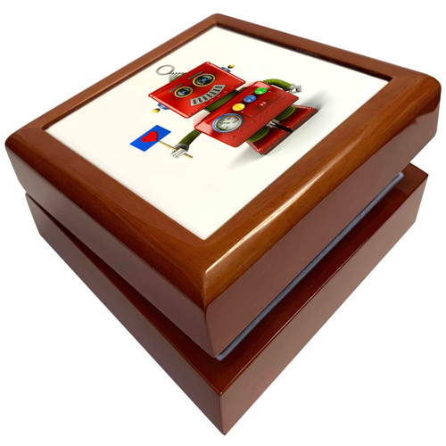 Toy Robot Vintage Happy Smile Smiling Sign Heart Love Message Cute Funny Red, Jewelry Box jb-154974-1