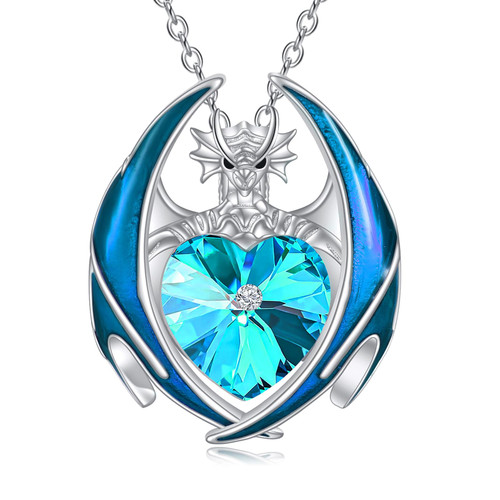 Dragon Necklace 925 Sterling Silver Birthstone Pendant with Heart Shaped Crystal Jewelry Gift for Women Girl (12-Dec) Dragon Necklace 925 Sterling Silver Birthstone Pendant with Heart Shaped Crystal Jewelry Gift for Women Girl (12-Dec)