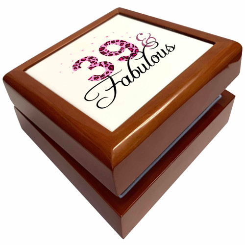 39 and Fabulous - fun girly birthday gift - black and hot pink leopard print pattern bday diva text, Jewelry Box jb-162602-1