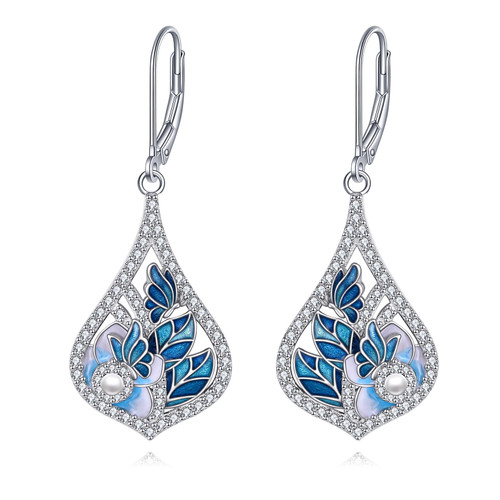 925 Sterling Silver Cubic Zirconia Enamel Flower Butterfly Earrings for Women Pearl Earrings