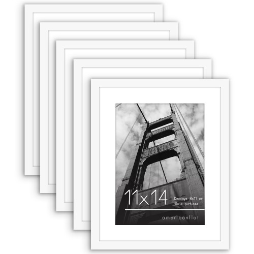 11x14 Picture Frame Set of 5 in White - Use as 8x11 Picture Frame with Mat or 11x14 Frame Without Mat - Picture Frames Collage Wall Decor with Plexiglass Cover - Gallery Wall Frame Set