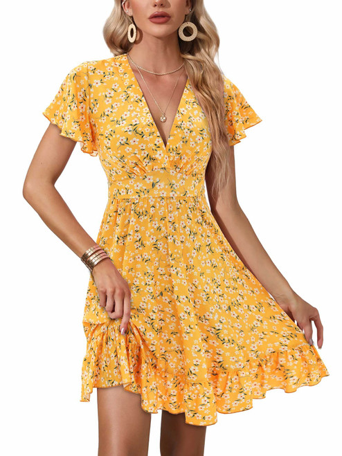 Spring Yellow Sundresses for Women 2024 Short Sleeve Summer Casual Aline Short Dress Sundresses for Women Casual Beach Spring Yellow Sundresses for Women 2024 Short Sleeve Summer Casual Aline Short Dress Sundresses for Women Casual Beach