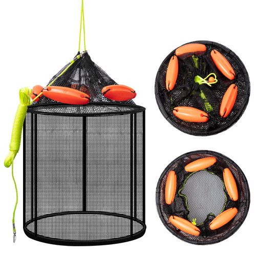 2 Pcs Large Collapsible Floating Fishing Net Foldable Floating Fish Basket Net Bait Bucket Portable Fish Holder for Caught Fish Mesh Fishing Bait Storage Cage Trap for Keeping Minnows Shrimp