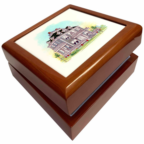 print of Victorian home in light violet color, Jewelry Box jb-183764-1