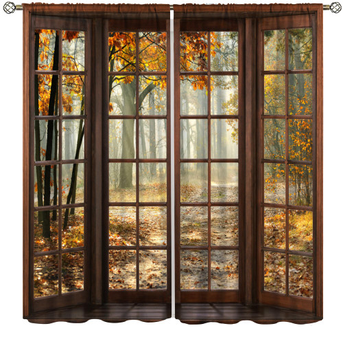 Autumn Blackout Curtains, Autumn Forest Landscape Forest Tree Curtains Rod Pocket Window Drapes Home Decorative Kitchen Bedroom Living Room 2 Panel 42x63in