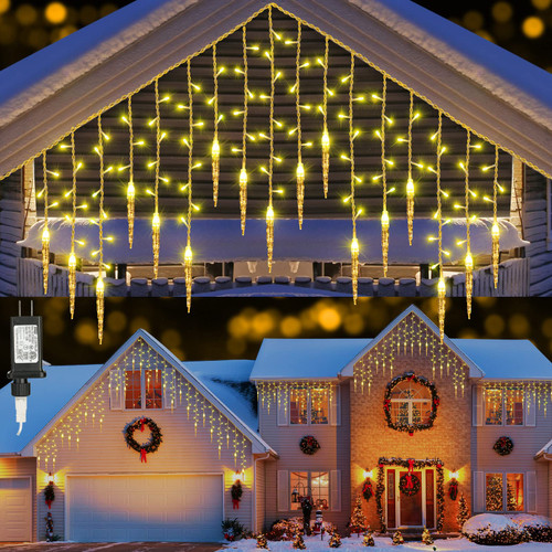 Christmas Icicle Lights, 432 LED 35.4ft 8 Modes Low Voltage Icicle String Lights with 72 Drops, Icicle Fairy Twinkle Lights for Xmas, Eaves, Wedding, Garden, Outdoor, Indoor Decor (Warm White) Christmas Icicle Lights, 432 LED 35.4ft 8 Modes Low Voltage Icicle String Lights with 72 Drops, Icicle Fairy Twinkle Lights for Xmas, Eaves, Wedding, Garden, Outdoor, Indoor Decor (Warm White)
