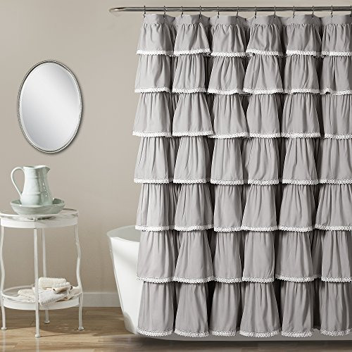 Lush Decor Lace Ruffle Shower Curtain, 72" x 72", Gray
