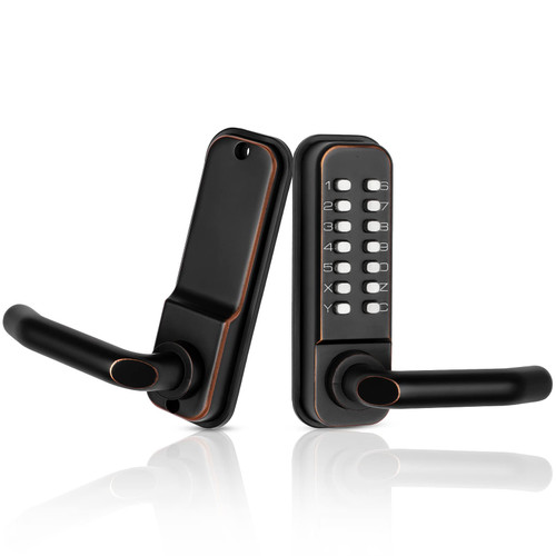 100% Mechanical Keyless Entry Door Lock with Handle,Stainless Steel Mechanical Keypad Door Lock, Waterproof Digital Outdoor Gate Combination Code Door Lock with Keypad (Black Gold)