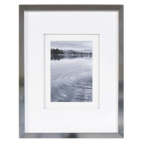Pinnacle Frames and Accents 11x14 Silver Aluminum Double White Mat for 5x7 Image Frames,