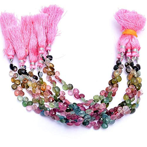 AAA+ Multi Tourmaline Gemstone 5mm-6mm Faceted Heart Briolette Beads Tourmaline Semi Precious Gemstone Loose Beads for Jewelry 6 Strand
