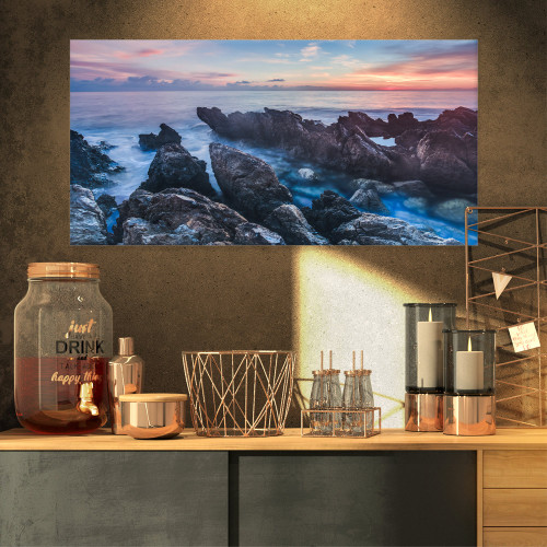 Designart PT10657-32-16 Blue Sunrise Over Coast of Sicily-Beach Canvas Wall Art-32X16, 32x16 Designart PT10657-32-16 Blue Sunrise Over Coast of Sicily-Beach Canvas Wall Art-32X16, 32x16