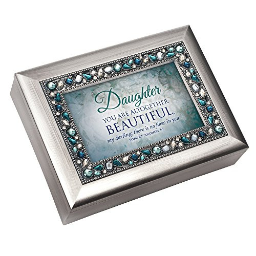 Cottage Garden Daughter You are Beautiful Brushed Silvertone Jewelry Music Box Plays How Great Thou Art