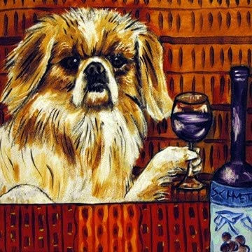 Pekingese at the Wine Bar Dog Art coaster tile Gift