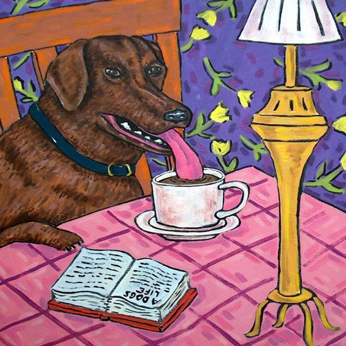 Choclate Labrador at the Coffee Shop Dog Art coaster tile Gift
