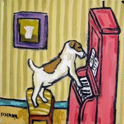 Jack Russell Terrier Playing the Piano Dog Art coaster tile