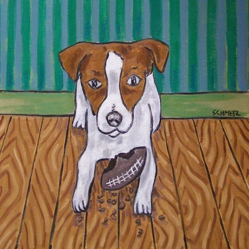 Jack Russell Terrier with Football Toy Dog Art coaster tile
