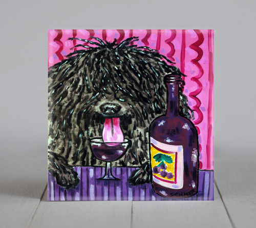 Puli at the Wine Bar Dog Art coaster tile - multiple sizes available