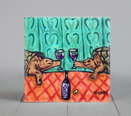 turtles at the wine bar animal decor art coaster tile - multiple sizes available