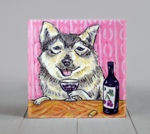 Swedish Vallhund at the Wine Bar Dog Art coaster tile - multiple sizes