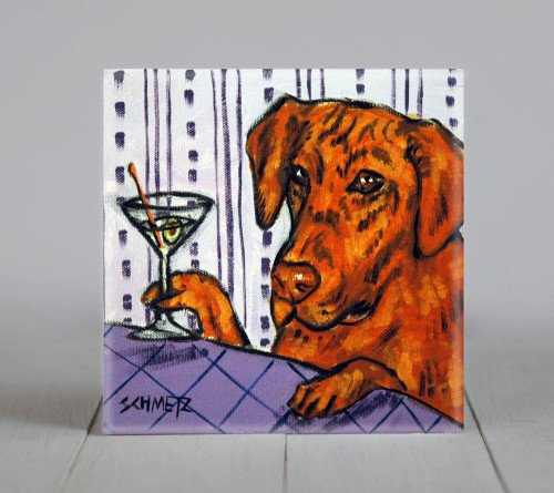 Rhodesian Ridgeback at the Martini Bar Dog Art coaster tile Gift Rhodesian Ridgeback at the Martini Bar Dog Art coaster tile Gift