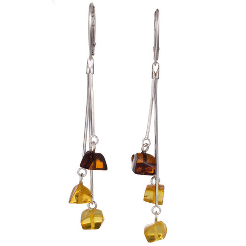Amber Earrings - Baltic Leverback Cherry Honey Amber Dangling Earrings - Sterling Silver Jewelry Collection