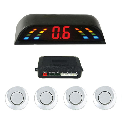 Wireless Car Reversing Radar System Kit LED Display Car Reverse Backup Radar System w/ 4 Sensors Buzzer Beep-Beep Alarm Indicator Silver, Silver