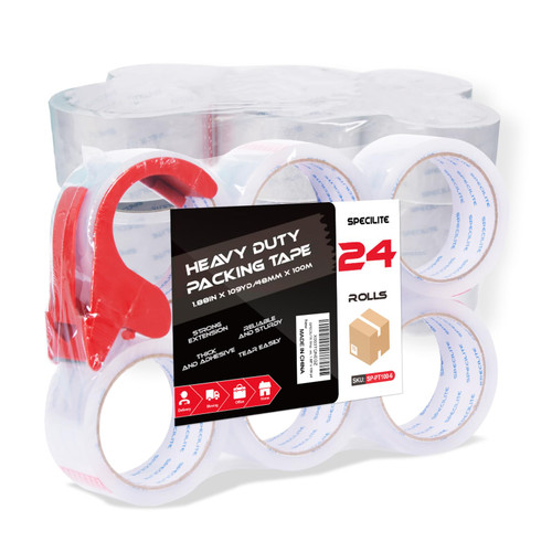 Heavy Duty Clear Packing Tape with Dispenser,24 Rolls 1.88 Inches X 54.6 Yards Packaging Tape,Ultra Strong, Transparent Tape Refill for Shipping, Moving, Mailing, Sealing, Wrapping