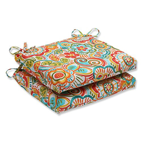 Pillow Perfect Outdoor Bronwood Carnival Squared Corners Seat Cushion, Multicolored, Set of 2