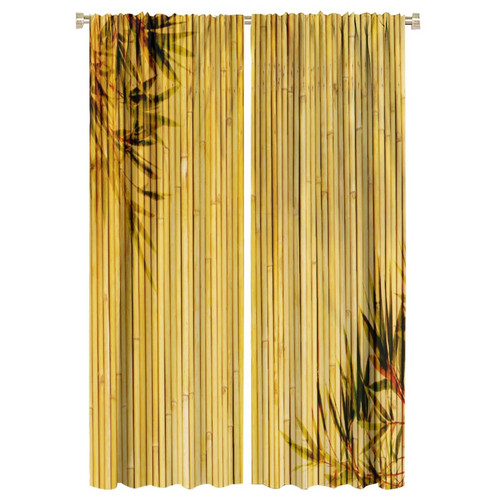 Bamboo Printed Curtains, Bamboo Stems and Leaves Oriental Natural Wood Image, Natural Wildlife Theme, Living Room Bedroom Blackout Curtains Set of 2, 21x63 in. Yellow