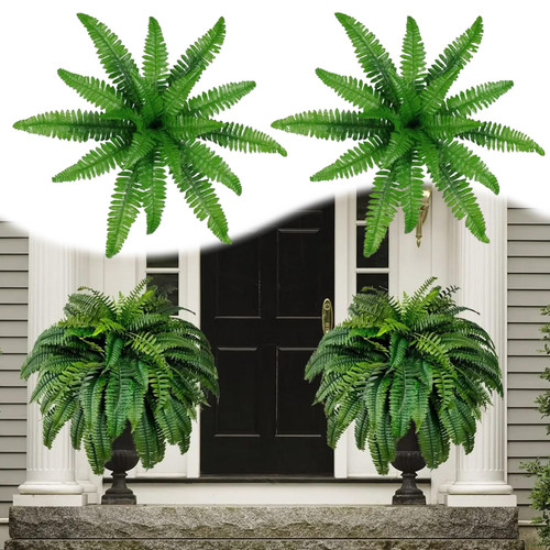 Growhabity Ferns,Uv Resistant Lifelike Artificial Boston Fern,Artificial Boston Ferns for Outdoors,Uv Resistant Artificial Outdoor Plants,Artificial Ferns for Outdoors Large (4pcs-72 Pieces)