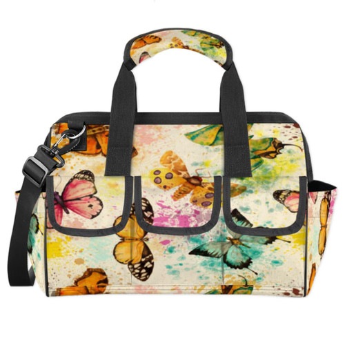 Butterfly Tool Bag 14.8 Inch Wide Mouth Tool Storage Tote Bag with Multi-Pockets Waterproof Heavy Duty Tool Bag Organizer with Adjustable Shoulder Strap