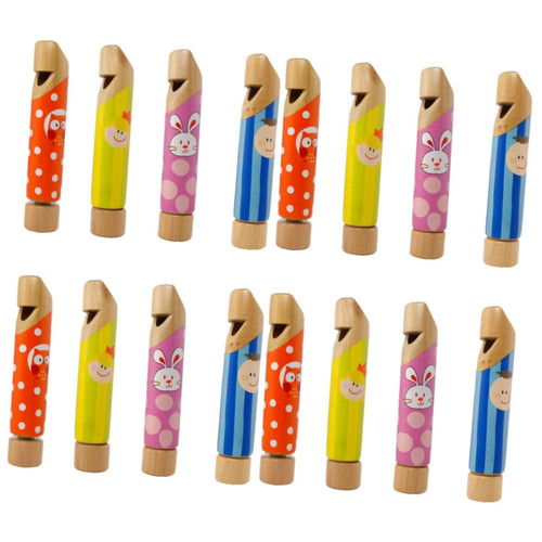 16 Pcs Push-pull Wooden Flute Push Wood Flute Musical Toys Baby Whistle Toy Kids Sports Toys Wood Train Whistle Whistles for Kids Water Solid Wood Child Wind Instrument