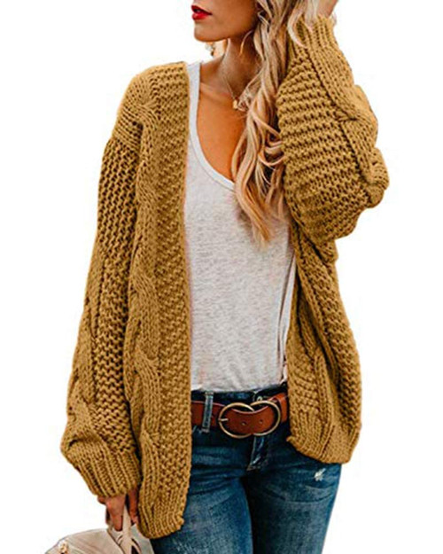 Womens Oversized Chunky Open Front Cardigan Sweaters Cable Knit Long Sleeve Cardigans Outwear Coats Yellow