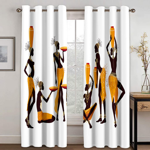 African Woman Blackout Curtains, Ethnic Curtains for Living Room Bedroom, Thermal Insulated Grommet Drapes, Decorative Patterned Window Treatments, 63 Inch Length 2 Panels Set