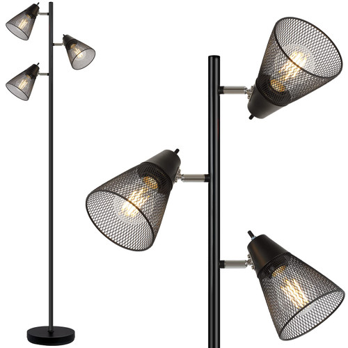 Industrial Floor Lamp,Standing Lamp,Tree Floor Lamp with 3 Adjustable Rotating Lights, Independent Control, 3PCs LED Bulb Included, Tall Pole Lamps for Living Room, Bedroom, Home, Office