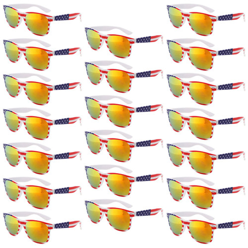 Bulk American Flag Sunglasses Retro 90s Style Sunglasses for Men Women Independence Day Party Supplies UV400 Protection (20 Gold lens)