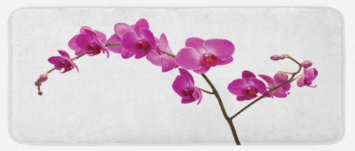 Magenta Kitchen Mat, Wild Orchids Petal Florets Branch Romantic Flower Exotic Plant Nature Print, Plush Decorative Kitchen Mat with Non Slip Backing, 47" X 19", Violet