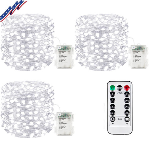 3Pack Each 66Ft 200LED Battery Operated Fairy Lights with Remote, Waterproof Battery Christmas String Lights with Timer, Twinkle Lights for Bedroom Christmas Decorations (Cool White) 3Pack Each 66Ft 200LED Battery Operated Fairy Lights with Remote, Waterproof Battery Christmas String Lights with Timer, Twinkle Lights for Bedroom Christmas Decorations (Cool White)