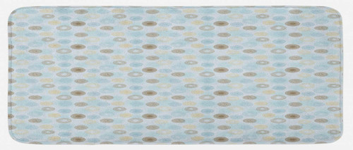 Brown and Blue Kitchen Mat, Twirls Vortex Design Geometric Curved Lines Hypnotic Elements, Plush Decorative Kitchen Mat with Non Slip Backing, 47" X 19", Pale Blue Mustard Umber